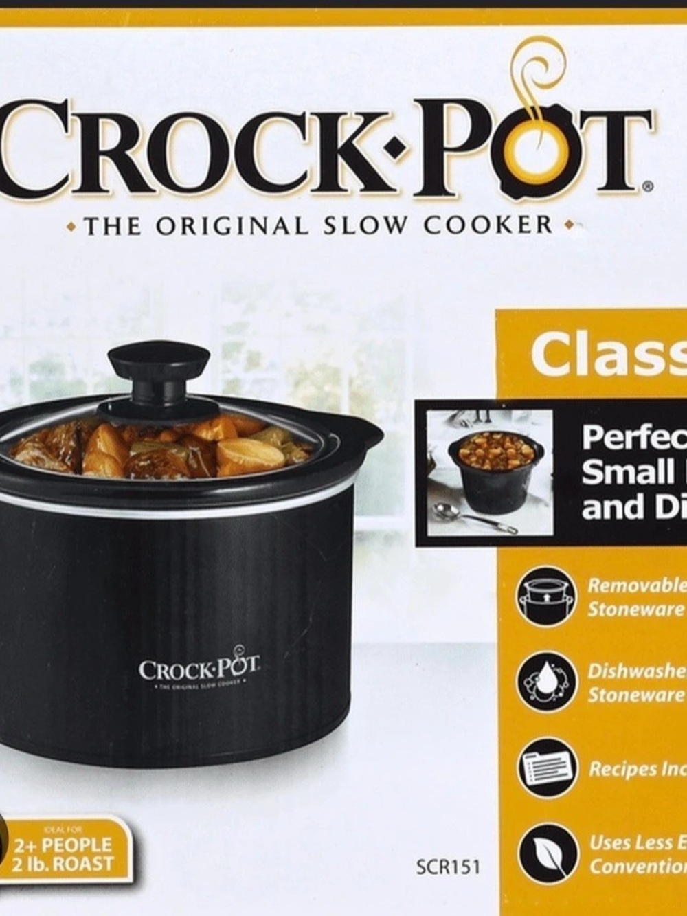 Crock-Pot Classic 1.5-Quart Round Slow Cooker Black & White